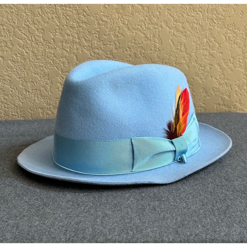Selentino Sterling Fedora Hat Mens 7 56 Blue 100% Fur Felt Czech Republic